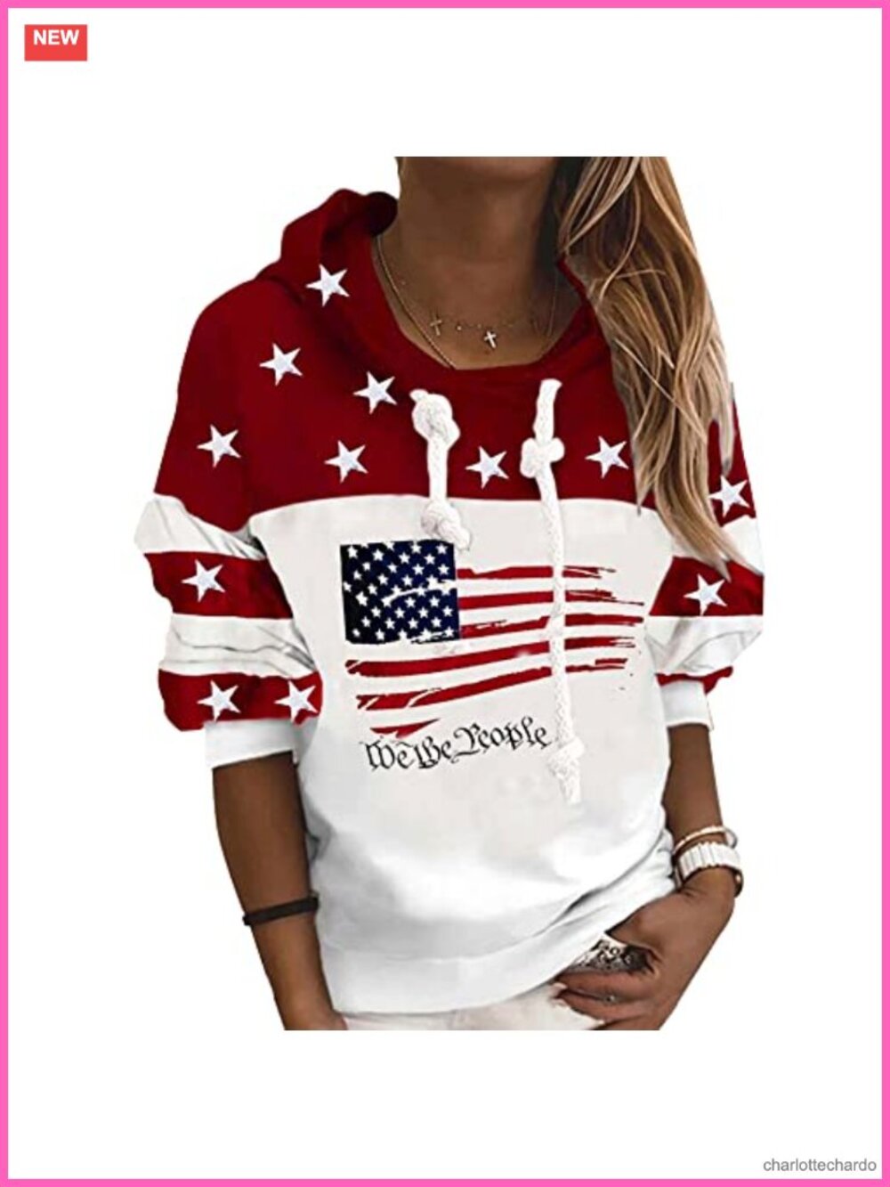 Women's American Flag Hoodie Long Sleeve Patriotic Pullover Sweatshirt Loose Fit